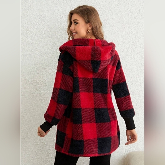 Plaid Long Sleeve Hooded Coat - Picture 3 of 7